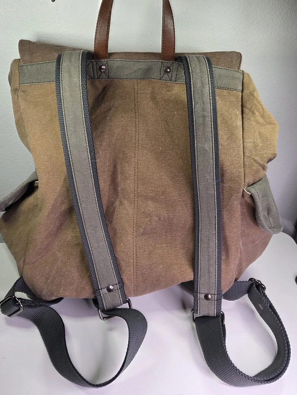 Mona B Canvas Military Tarp Sebastian Travel Backpack Distressed Pockets